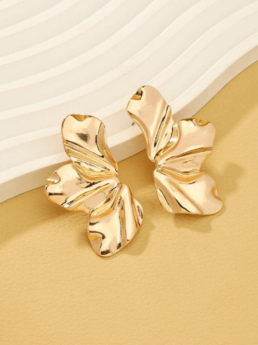 Gold-Tone Irregular Sculptural Flower Petal Stud