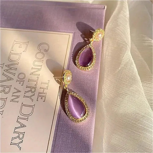 Pink Diamond Stud Earrings Amethyst Alloy Drops & Danglers