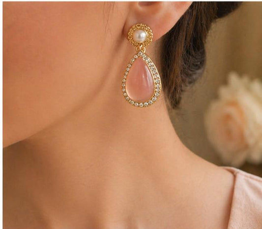 Pink Diamond Stud Earrings Amethyst Alloy Drops & Danglers