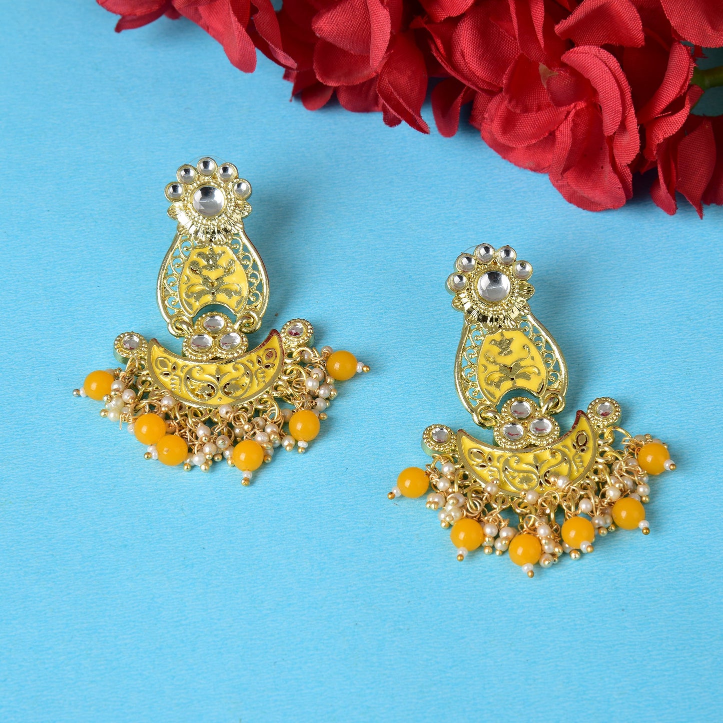 Pearls Enameling Multiple Layered Chandbali Earring