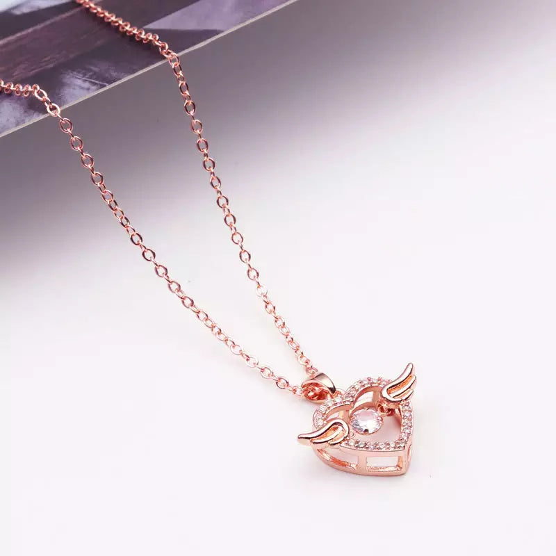 Moving Diamond Zircon Angel Wings Heart Pendant