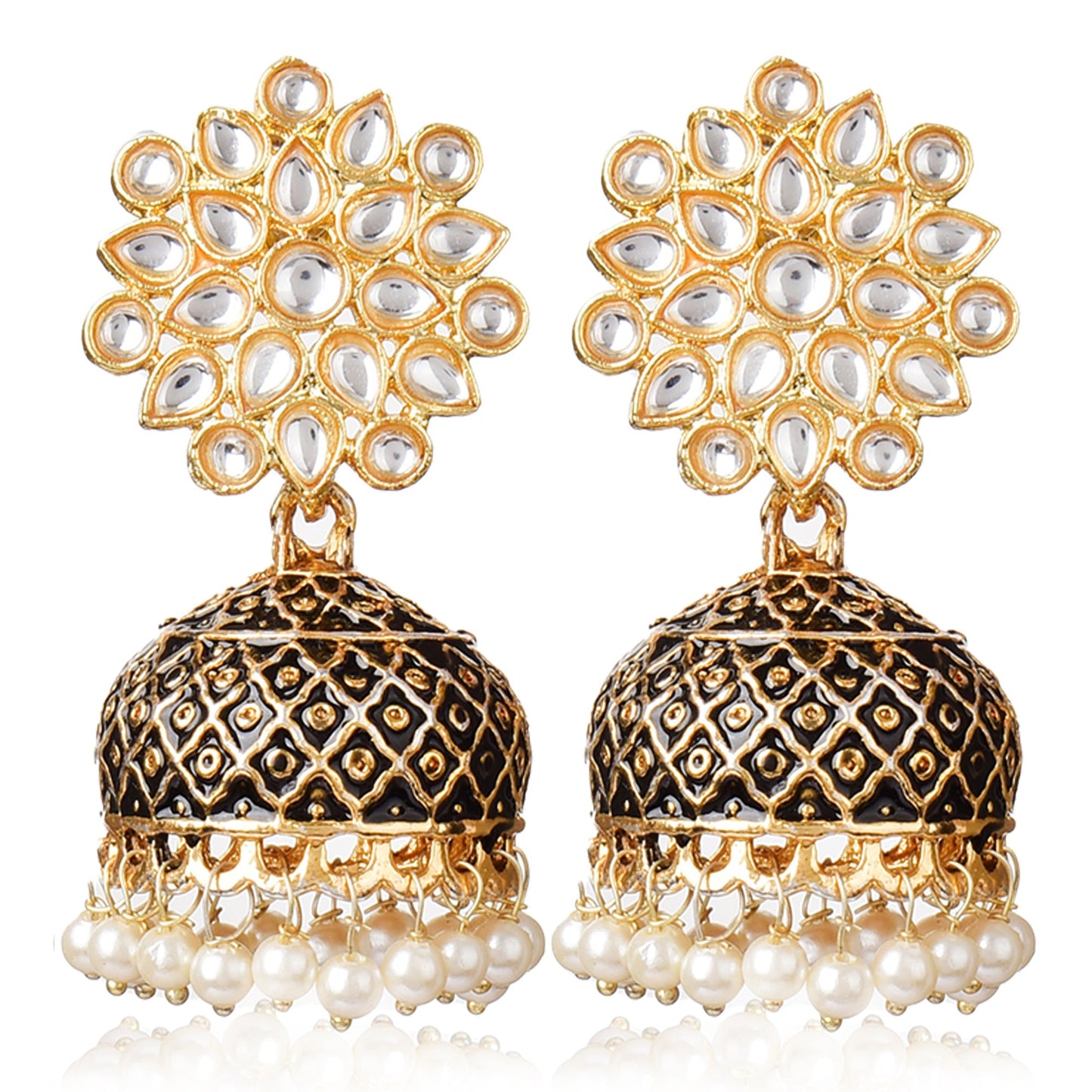 Gold Plated Brass Kundan Stones Earrings