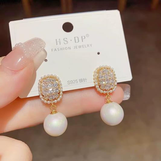 Korea Pearl Diamond Drop Earrings