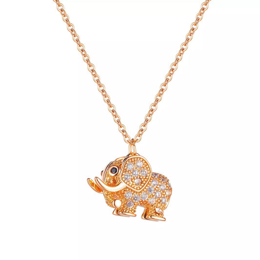 Diamond Bling Stainless Steel Zircon Cute Elephant Pendant Necklace