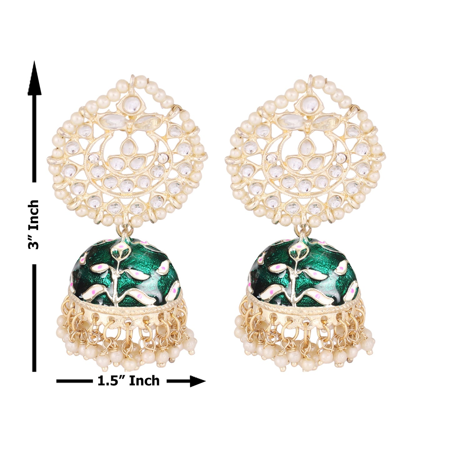 Pearl Gold Plated Kundan Meenakari Jhumka/Jhumki Earring