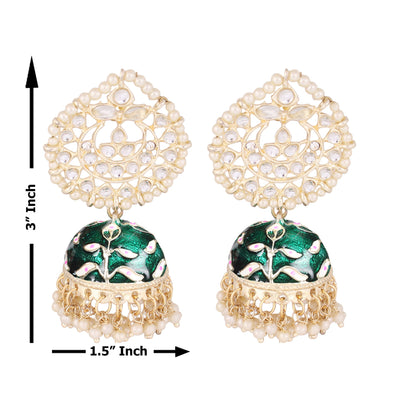 Pearl Gold Plated Kundan Meenakari Jhumka/Jhumki Earring