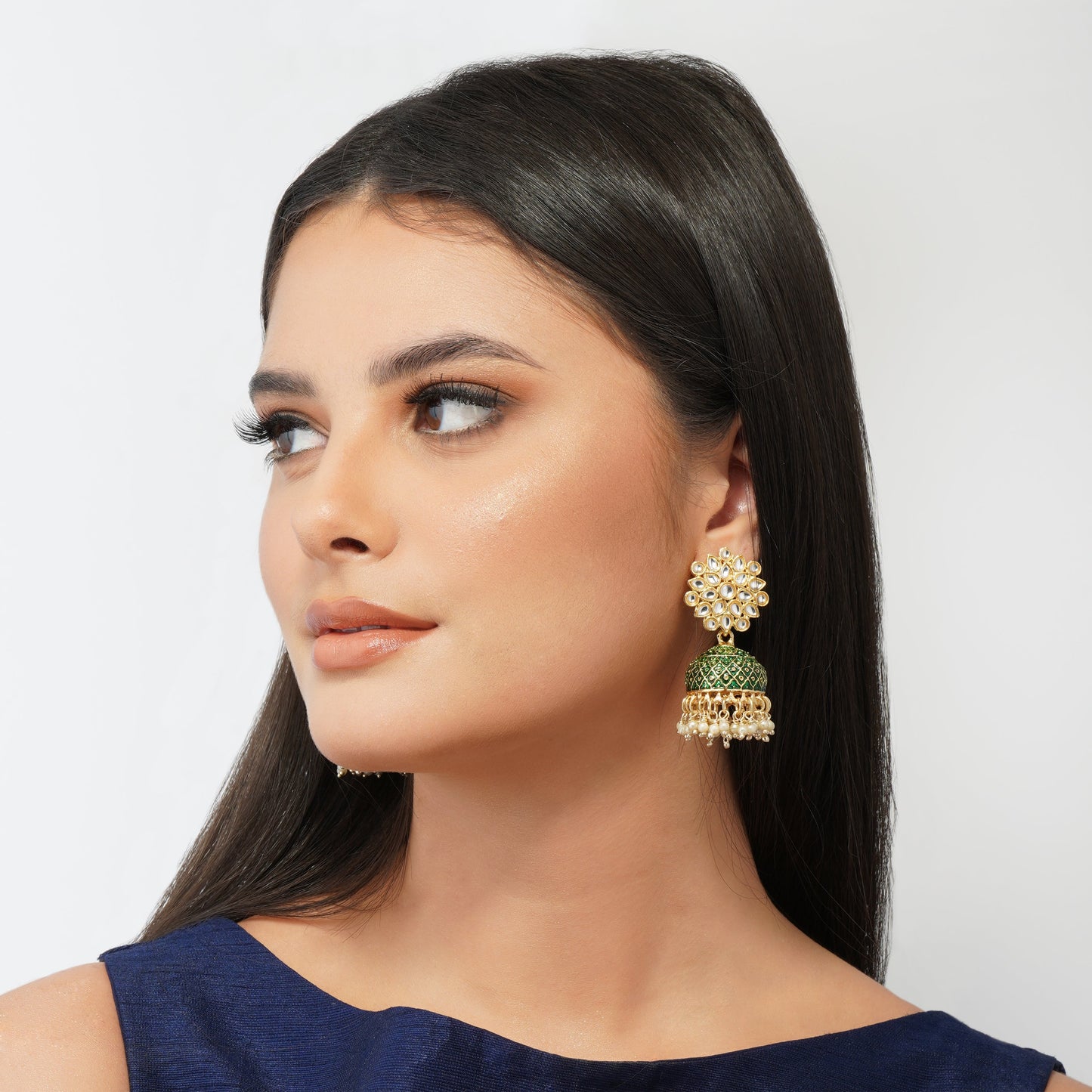 Gold Plated Brass Kundan Stones Earrings