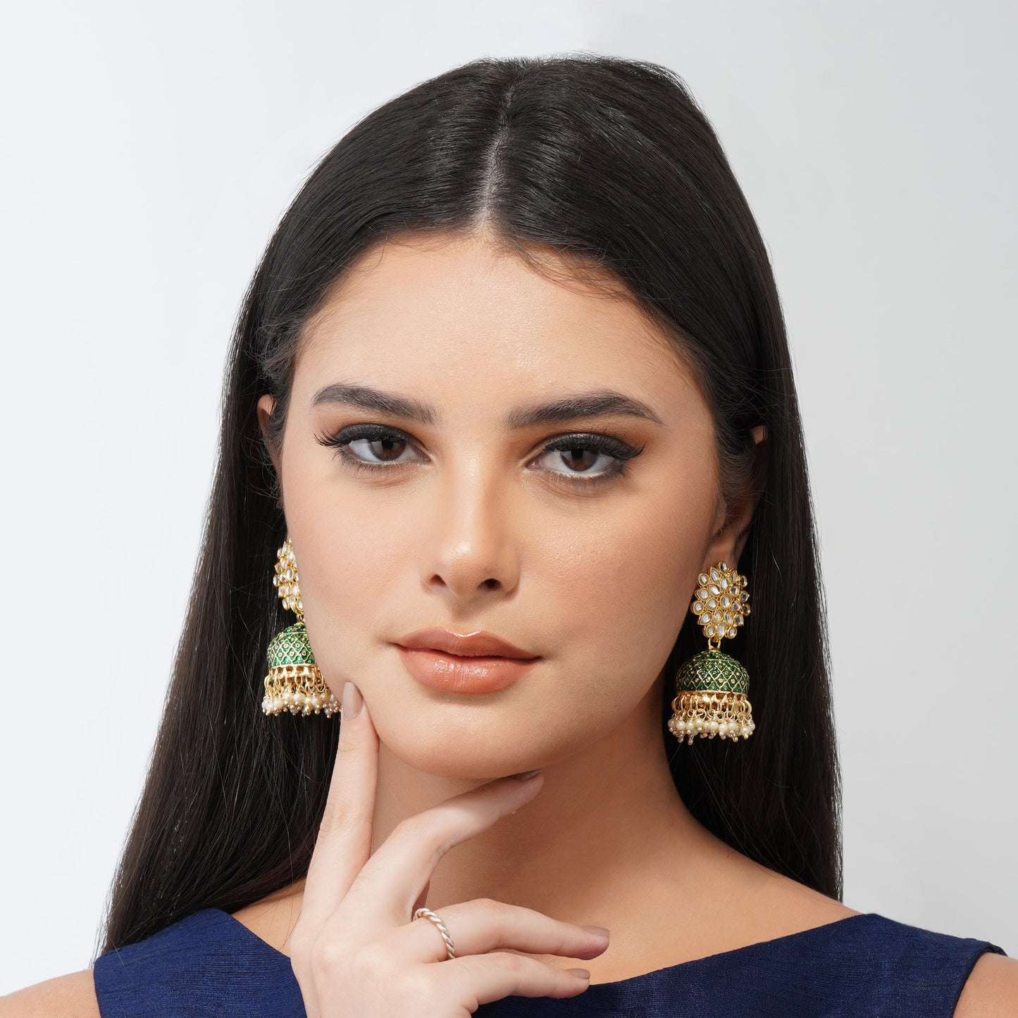Gold Plated Brass Kundan Stones Earrings