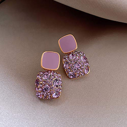 Crystal Square Dangle Rhinestone Stud Earring