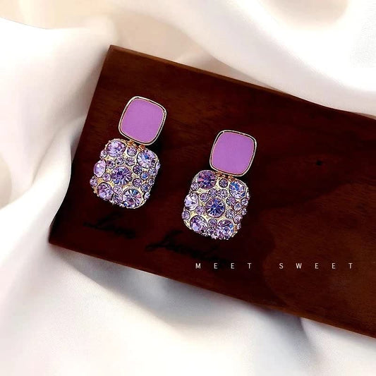 Crystal Square Dangle Rhinestone Stud Earring