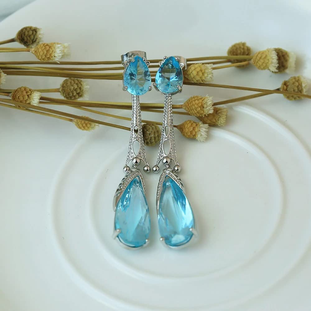 Sea blue Plated Long Crystal Earring