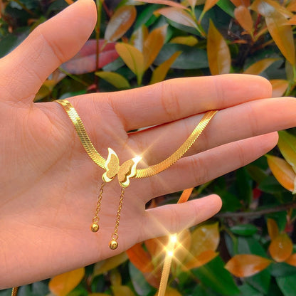 Butterfly Charm Herringbone Chain Choker Necklace