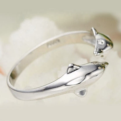 Double Dolphin Adjustable Finger Ring