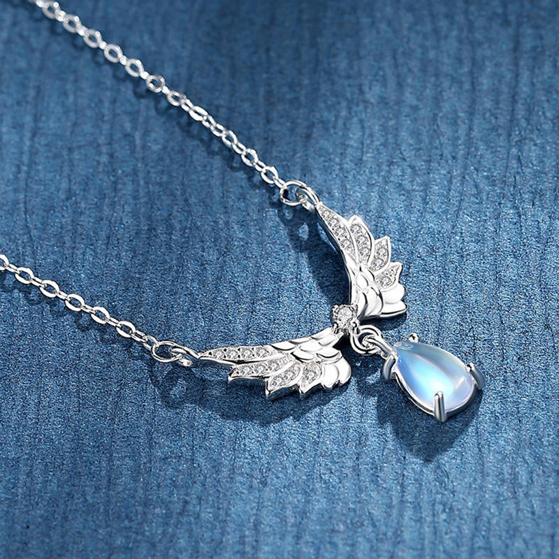 Angel Wings Guardian Real Moonstone Necklace