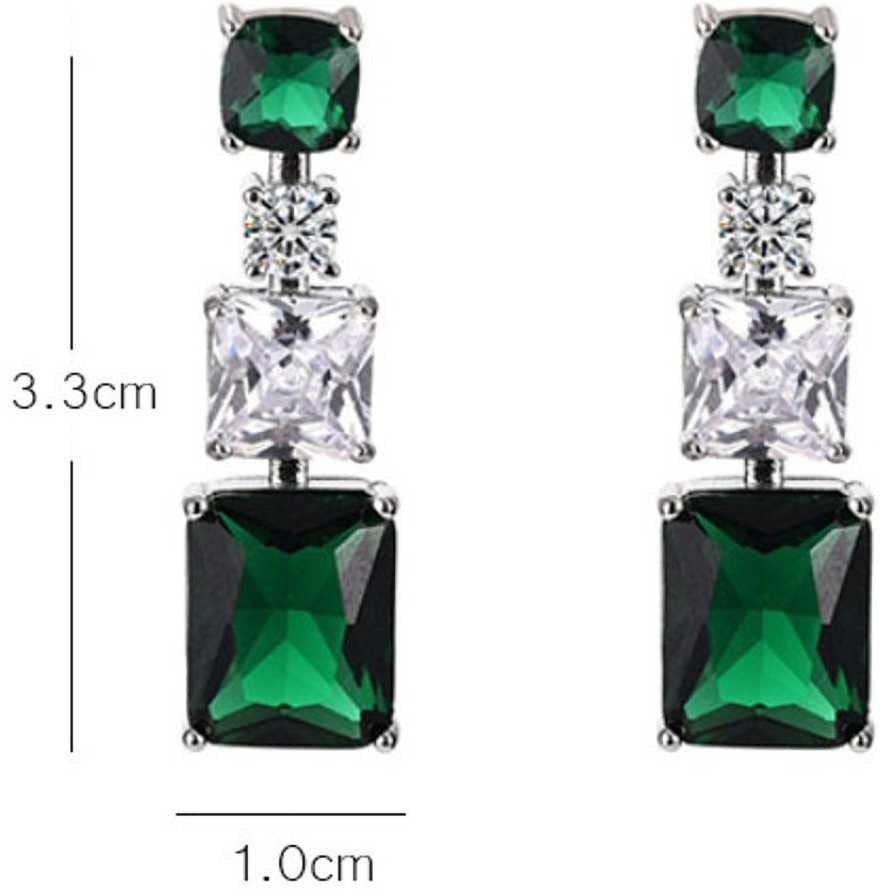 Gemstone Zircon Earrings Noble Green Rectangle Silver Dangle Earrings