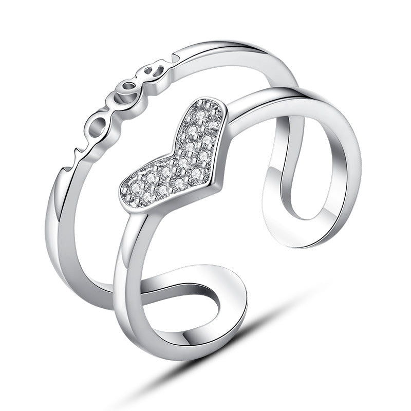 silver plated Heart shape ring for women