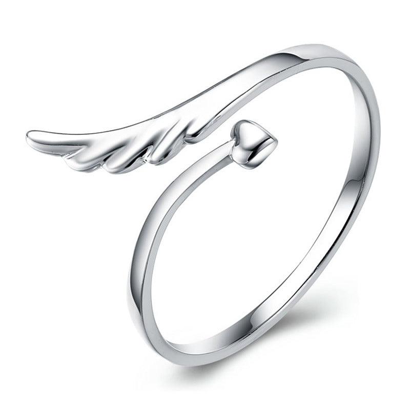 Silver Plated Custom Wing Leaf Open Ring