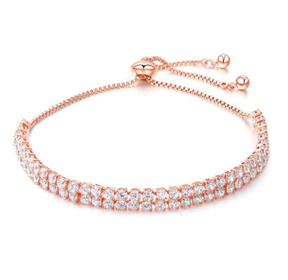 Double Row Chained Adjustable Slider Diamond Zirconia Bracelet
