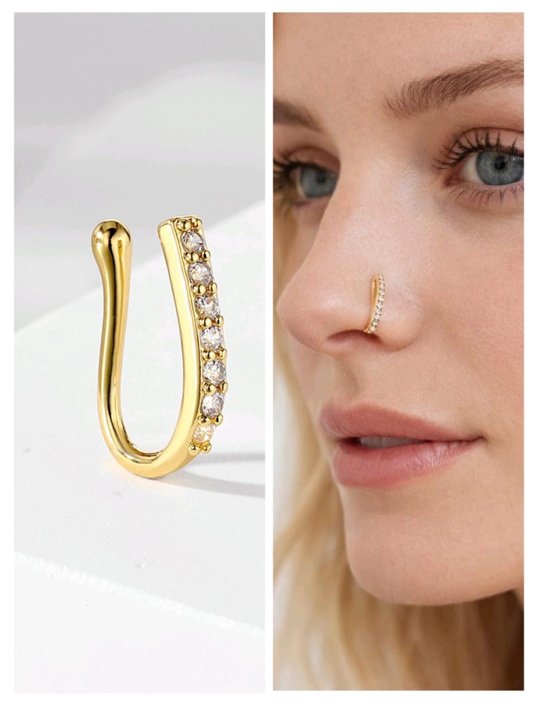 Ethonica Hook Shape Gold-plated Non Piercing Nose Ring