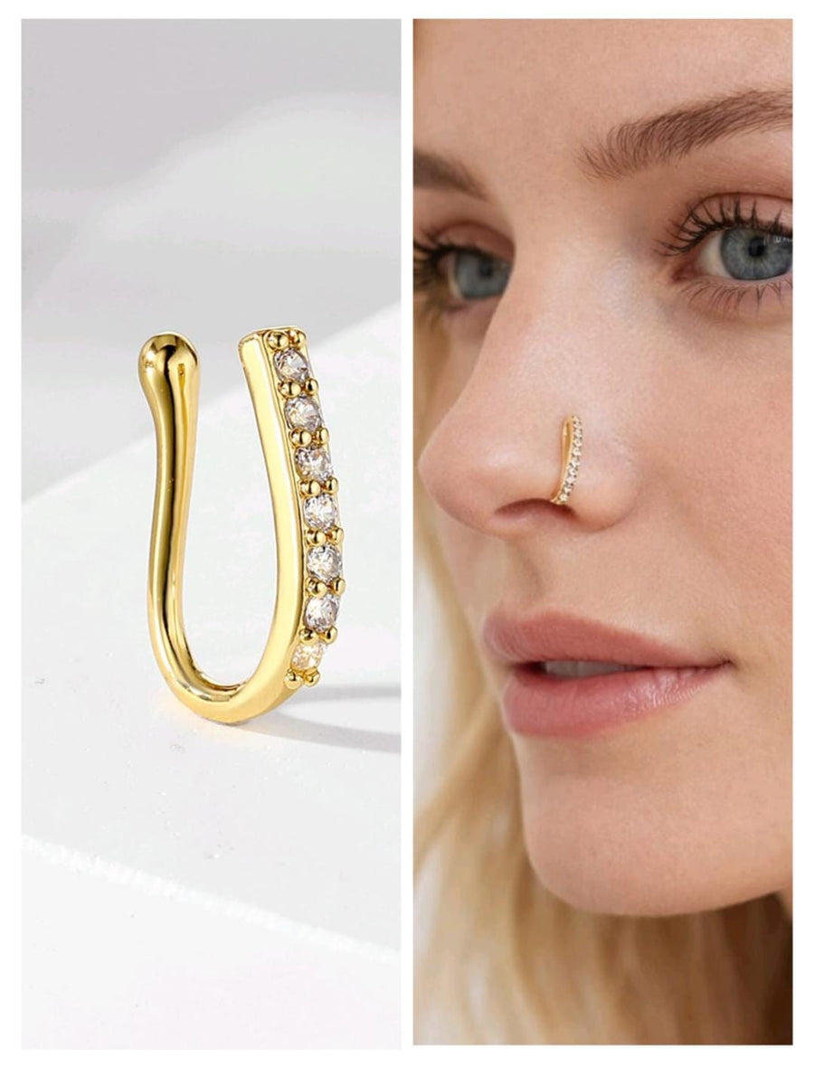 Ethonica Hook Shape Gold-plated Non Piercing Nose Ring