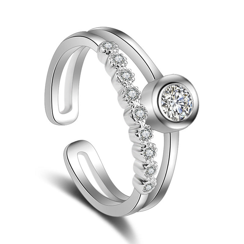Fashion Rings Jewelry Women Silver Gold Plated Zircon Layered Ring Adjustable