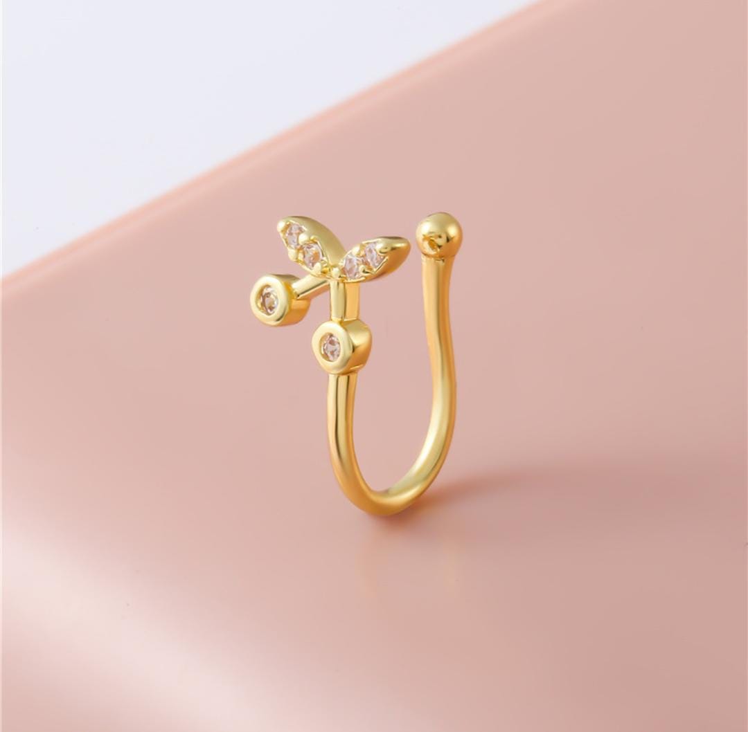 Ethonica Cherry Shaped Gold-plated Non piercing Nose Ring