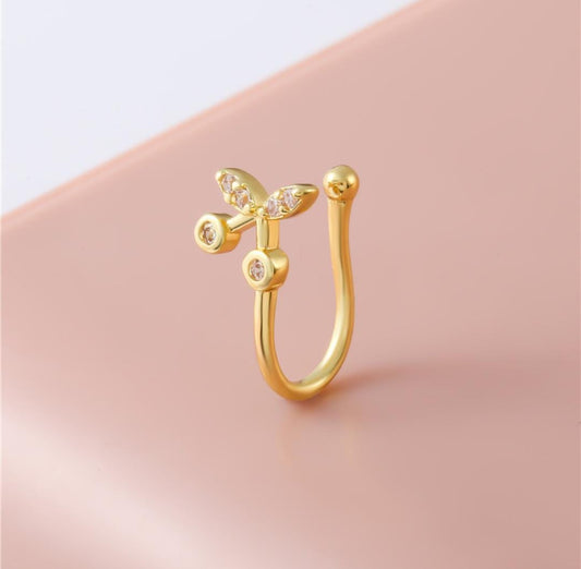 Ethonica Cherry Shaped Gold-plated Non piercing Nose Ring