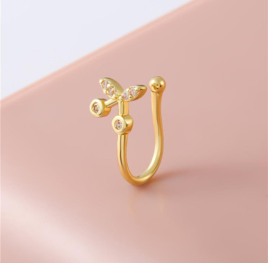 Ethonica Cherry Shaped Gold-plated Non piercing Nose Ring