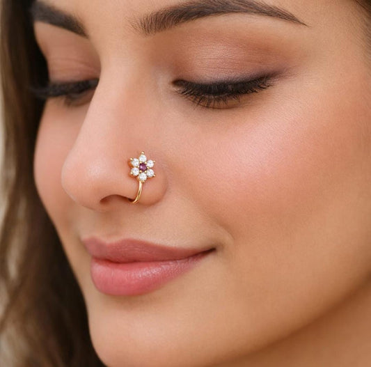 Ethonica Mini Flower Shape Gold-plated Non Piercing Nose Ring