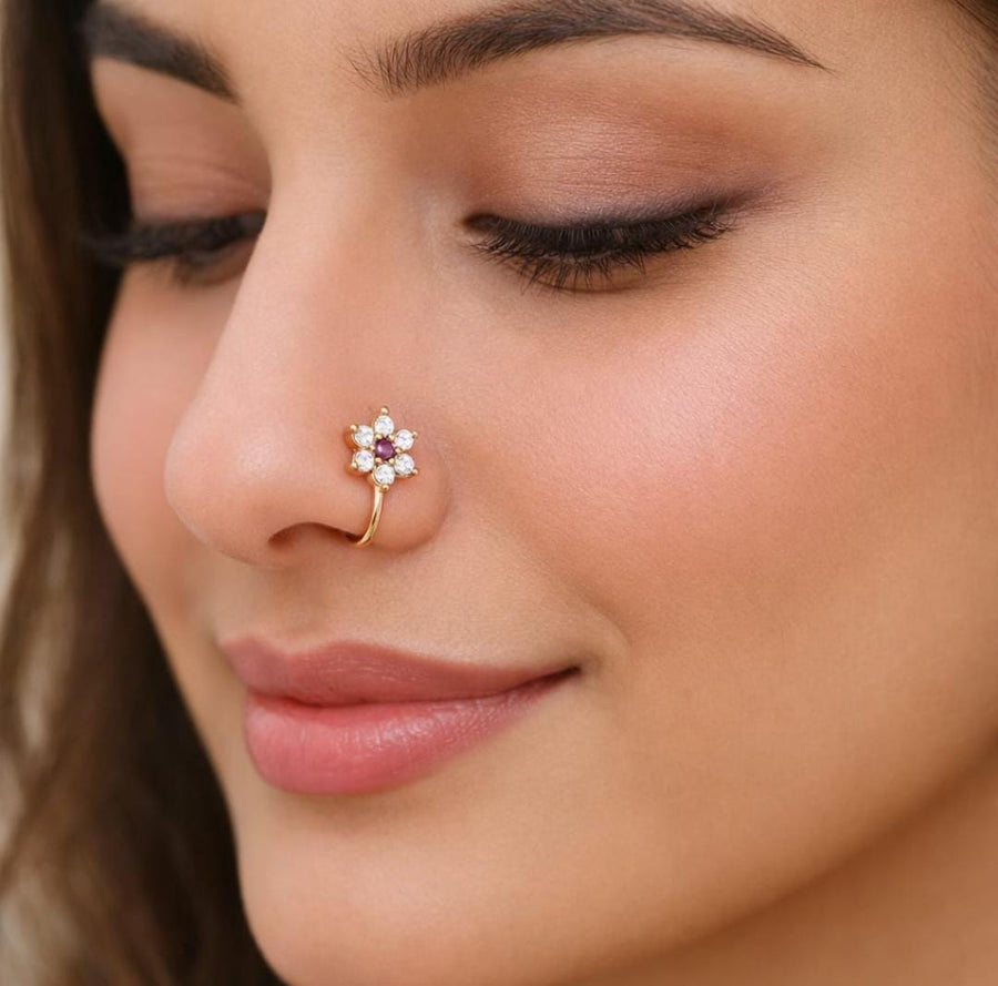 Ethonica Mini Flower Shape Gold-plated Non Piercing Nose Ring