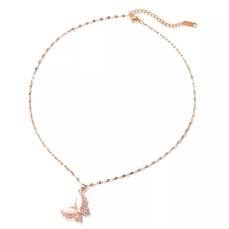 18k Gold Plated Non Tarnish Zircon Diamond Opal Butterfly necklace pendant
