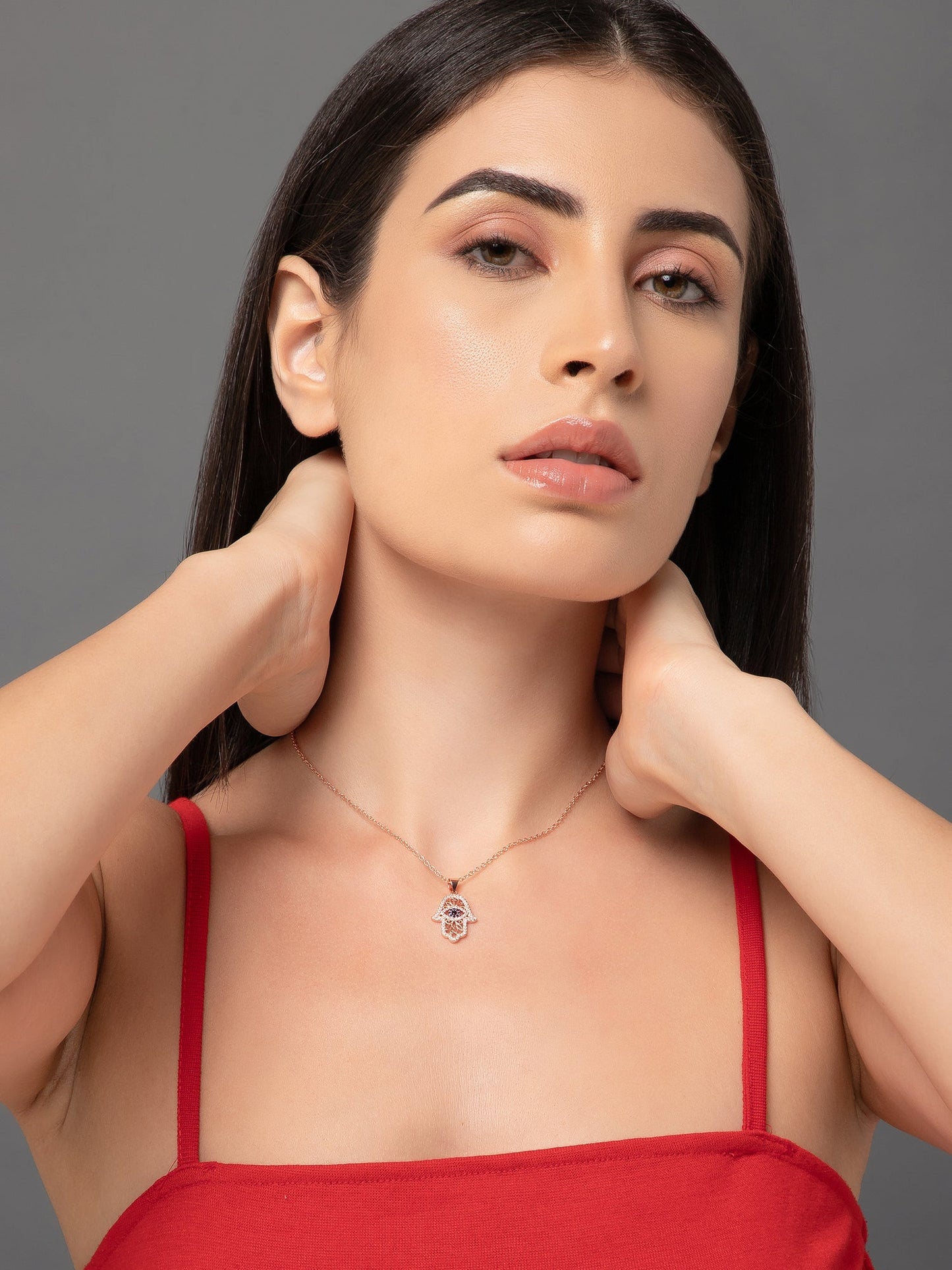 Hamsa Hand Evil Eye Zircon Pendant Necklace
