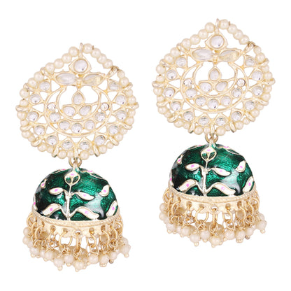 Pearl Gold Plated Kundan Meenakari Jhumka/Jhumki Earring