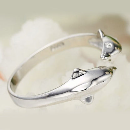 Double Dolphin Adjustable Finger Ring