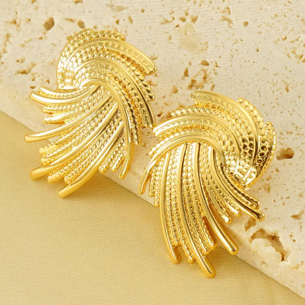 Gold-Tone Swirl Tassel Stud Earrings, Statement Fashion Jewellery