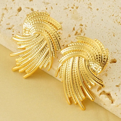 Gold-Tone Swirl Tassel Stud Earrings, Statement Fashion Jewellery