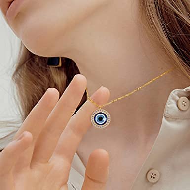 Stylish Evil Eye Necklace Third Blue Eyes Amulet Protection Pendant for Girls & Women