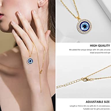 Stylish Evil Eye Necklace Third Blue Eyes Amulet Protection Pendant for Girls & Women