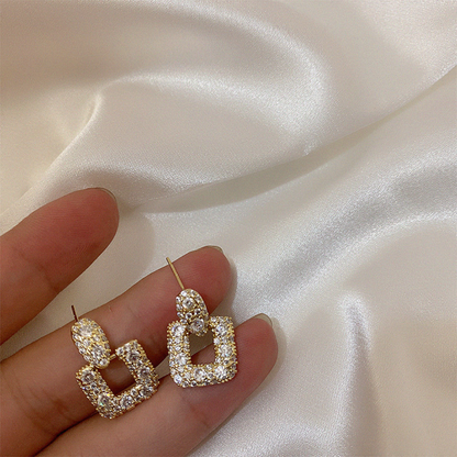 Crystal Rhinestone Hollow Square Drop Earrings