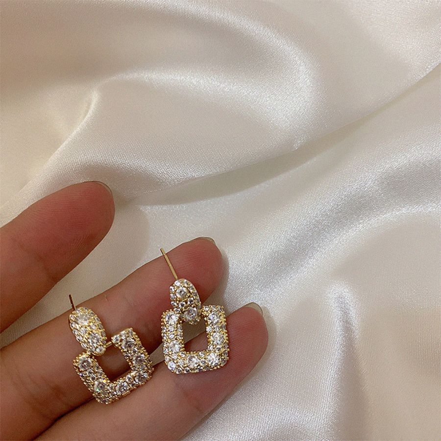 Crystal Rhinestone Hollow Square Drop Earrings