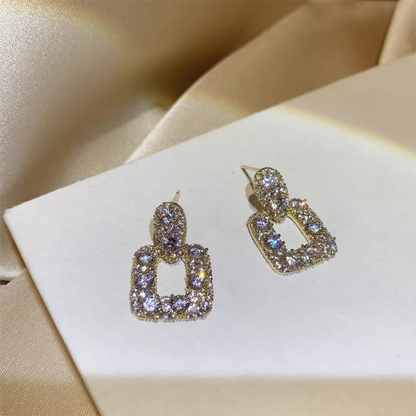 Crystal Rhinestone Hollow Square Drop Earrings