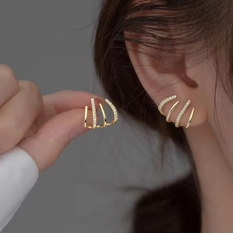 Gold-Tone Crystal Embellished Multi-Row Ear Cuff Earrings