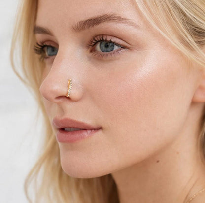 Ethonica Hook Shape Gold-plated Non Piercing Nose Ring