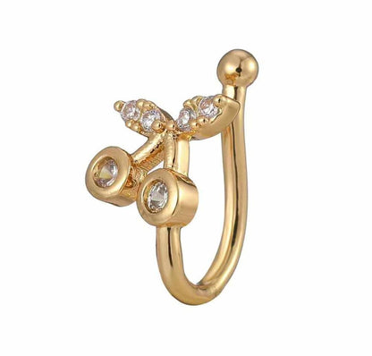 Ethonica Cherry Shaped Gold-plated Non piercing Nose Ring