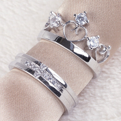 Zircon Crown Shape Lovers Couple Rings Jewelry