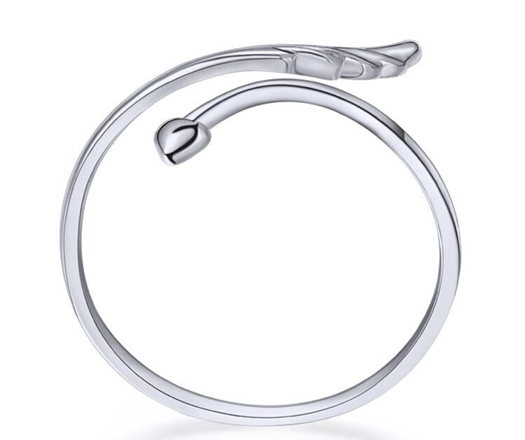 Silver Plated Custom Wing Leaf Open Ring