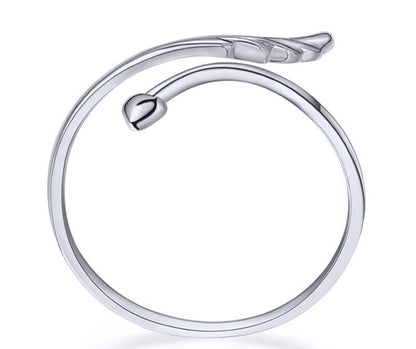Silver Plated Custom Wing Leaf Open Ring