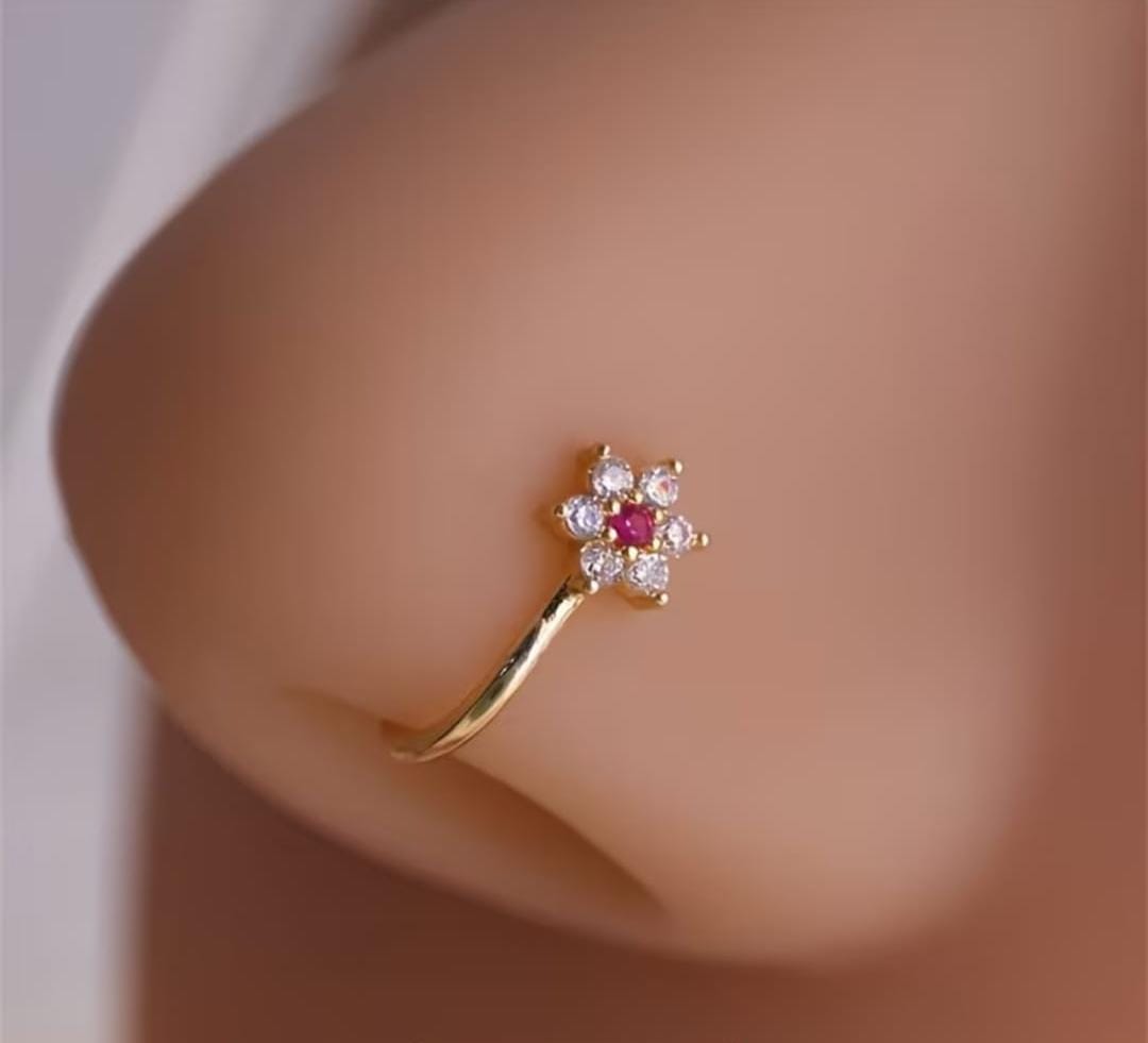 Ethonica Mini Flower Shape Gold-plated Non Piercing Nose Ring