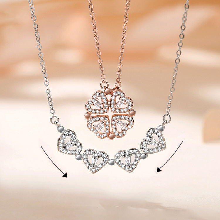 Magnetic 4 Four Heart Pendant Leaf Clover Necklace