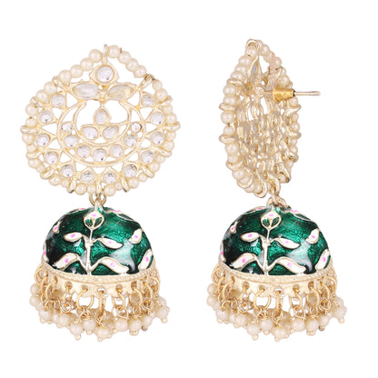 Pearl Gold Plated Kundan Meenakari Jhumka/Jhumki Earring